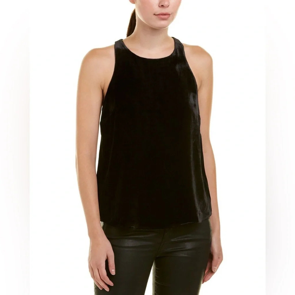 Joie Brighton Silk Blend Velvet Racerback Tank Top Black XS Holiday Evening